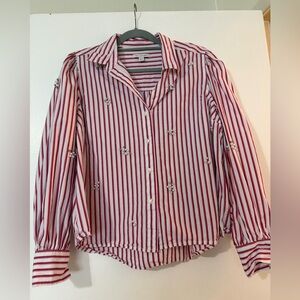 Pink and White Striped Embellished Blouse